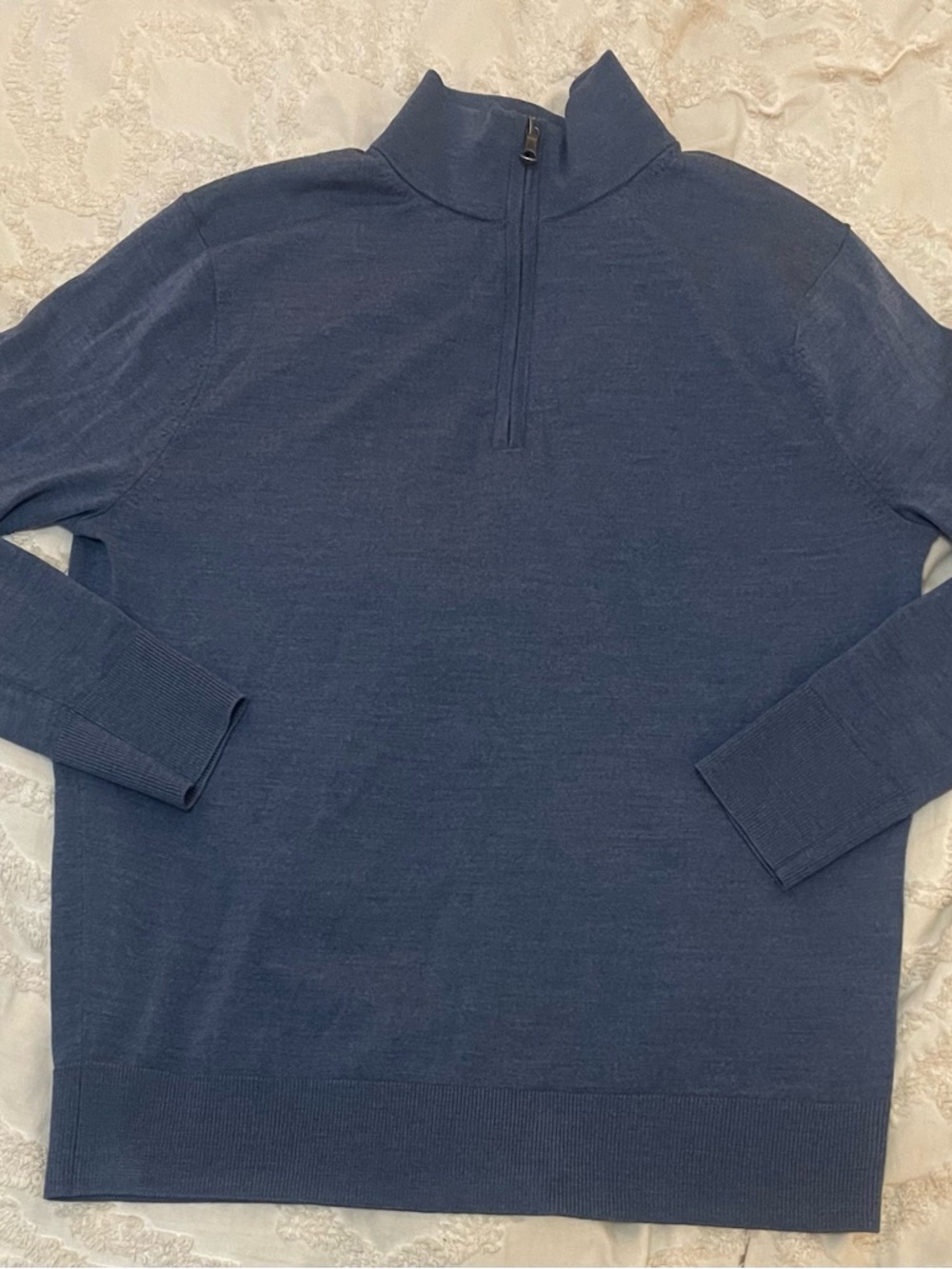 Brooks Brothers Navy 1/4 Zip Sweater 100% Merino Wool
